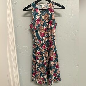 Sleeveless Floral A-Line Dress in Cream and Teal